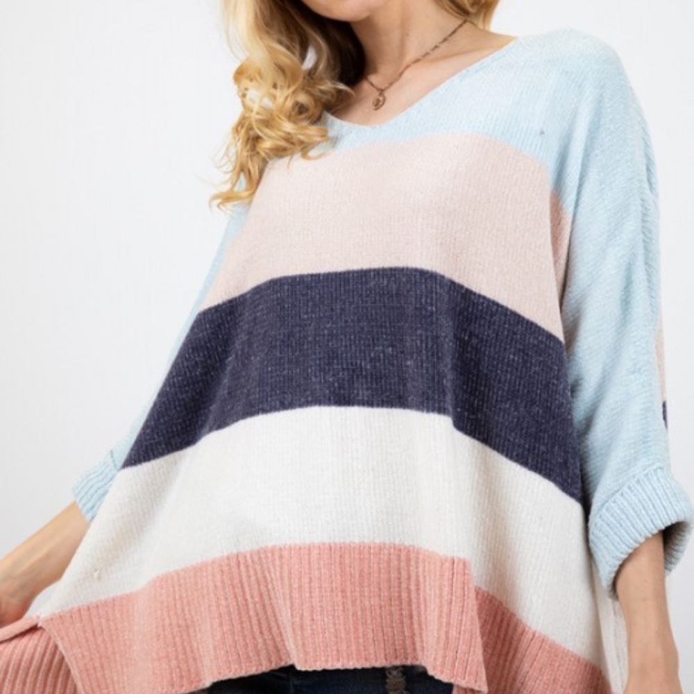 Chenille Color Block v neck sweater - Picture 6 of 8